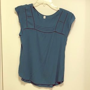 Teal cap sleeve blouse